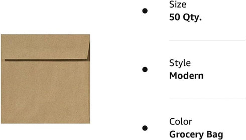 LUXPaper Square Invitation Envelopes, Peel & Press, 6" x 6", Grocery Bag Brown, 70lb Text, 50 Qty