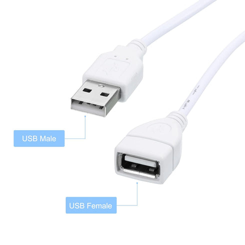 MECCANIXITY USB Extension Cable with ON/Off Switch, 2 Meter USB Male to Female Cord, Pack of 2