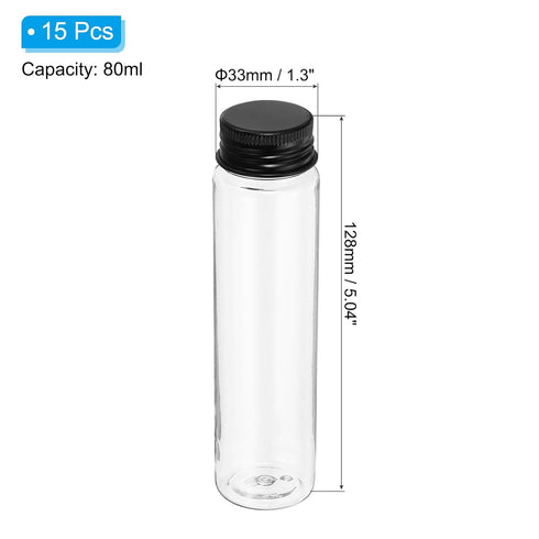 PATIKIL 80ml Plastic Test Tubes with Screw Caps, 15Pcs 128x33mm Flat Bottom Tubes for Scientific Party Decoration Candy Bead Storage Bath Salt, Black
