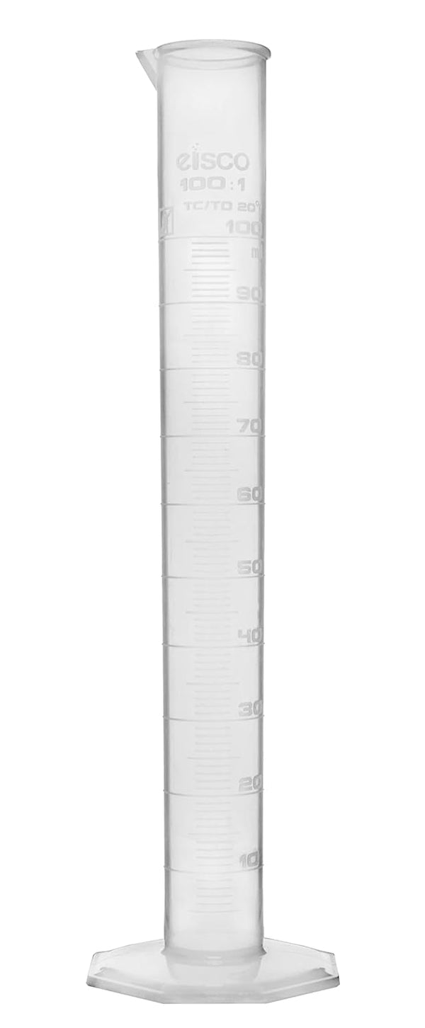 EISCO Plastic Graduated Cylinder, 100ml, Scientific Measuring Cylinder with Stable Base