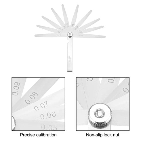 uxcell Metric Thickness Feeler Gauge, 0.05-0.50mm, 10 Blades Mn Steel Measuring Tool for Gap Width