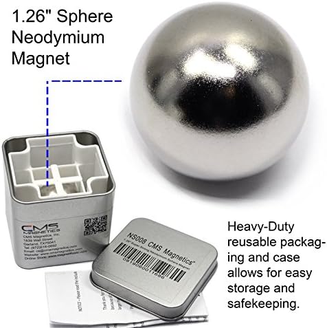 CMS 1.26" N42 Magnetics Neodymium Sphere Magnet - Super Strong Rare Earth Ball Magnet, Large High-Powered Shining