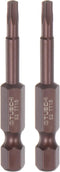 2pcs T15 Torx Bit, 1/4" Hex Shank 2" Length Magnetic Security Star Screwdriver Power Tool, Red