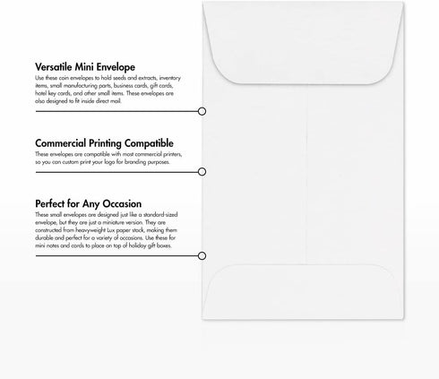 LUXPaper #1 Coin Envelopes | 2 1/4" x 3 1/2" | Bright White | 500 Qty