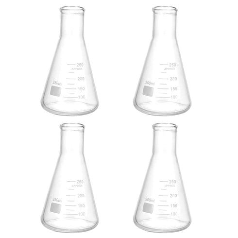 PATIKIL 4 Pcs 250ml Narrow Mouth Graduated Erlenmeyer Flask, Borosilicate Glass for Lab Experiment Chemistry