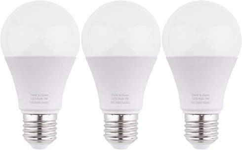 Dusk to Dawn LED Outdoor Light Bulb, 7W Daylight White, Auto on/Off Photocell Sensor, 60 Watt Equivalent, 3-Pack
