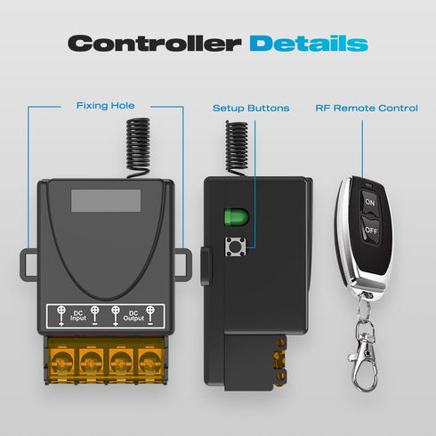12V DC12V/24V/48V/72V 30A 328ft Remote Switch Wireless, Malictele Relay RF Control Switch with Long Range