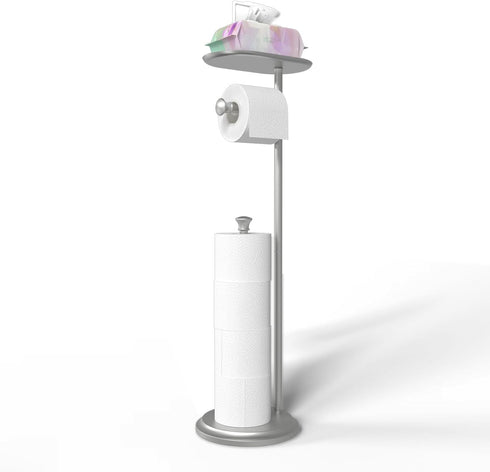 Freestanding Toilet Paper Holder with Shelf and Reserve for Small Bathroom Storage,