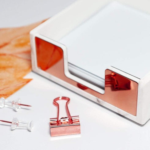 Marble Sticky Note Holder, Rose Gold Edge Memo Holder, Acrylic Sticky Notepads Holder for Desk Organization