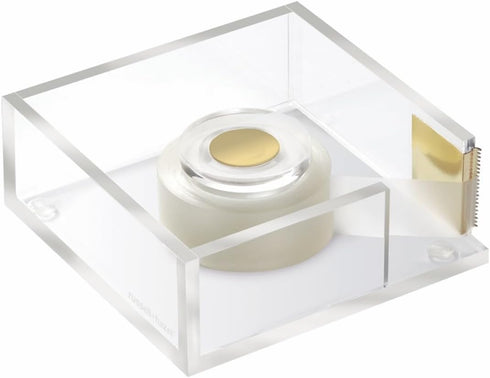 RUSSELL+HAZEL Acrylic Bloc Tape Dispenser, Clear, 4” x 4” x 1.5”, Gold, (32025)