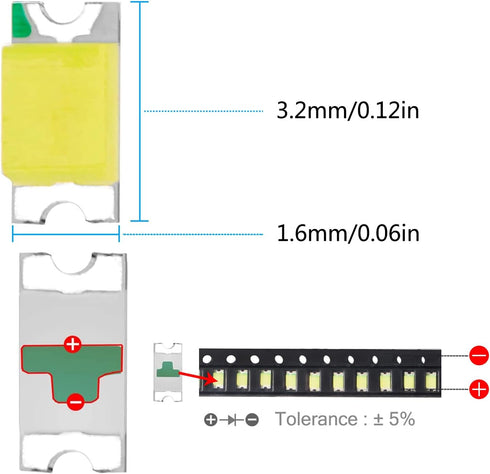 Coliao 200pcs 1206 (3.2mm 1.6mm 3V 20mA 270-320MCD) Bulb White SMD LED Diode Lights Chips x DC Super Bright Lighting