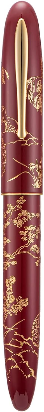 N23 Set HONG DIAN Red Rabbit Fountain Pen, Long Blade Medium Nib Gold Trim, New Year Lucky Rabbit Carving Design