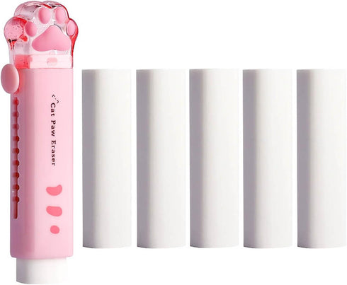 Doraking Cute Pink Kawaii Cat Paw Erasers, Retractable Rubber Push-Pull Erasers for Kids