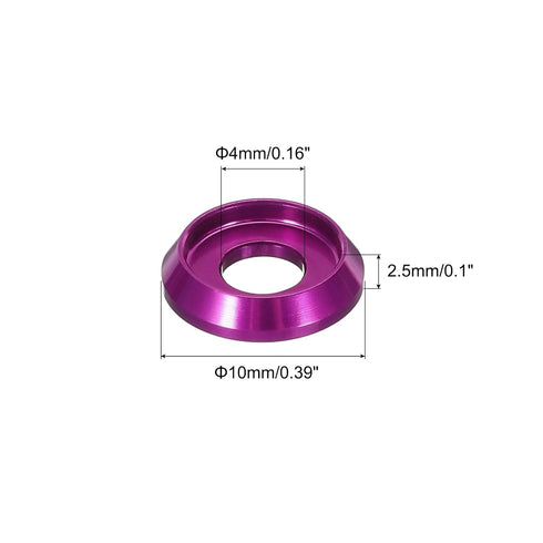 MECCANIXITY M4 Cone Cup Countersunk Washers,Hole Dia 4mm/0.16" Aluminum Gaskets Cup Head Washer Gasket for Screw RC/FPV/PC/Drone/Mechanical Accessories Model Parts,Pack of 60(Purple)