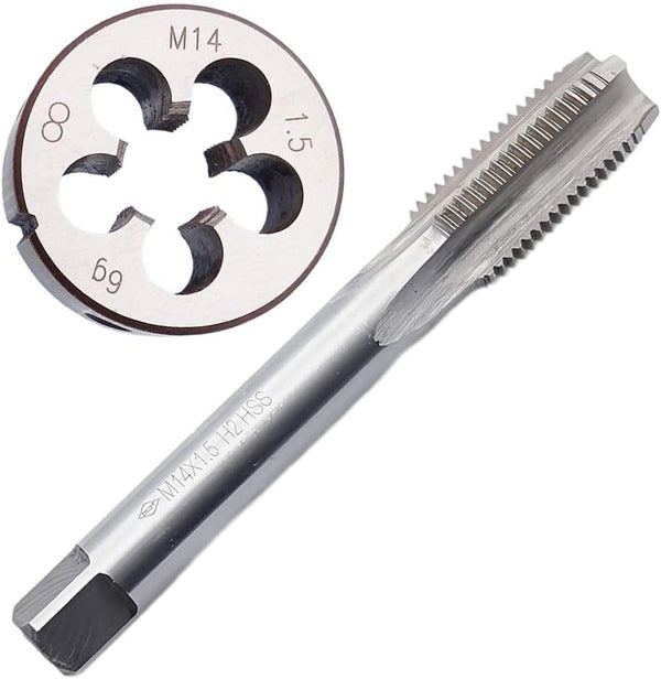 Metric Tap and Die Set, M14 x 1.5mm HSS Machine Thread Tap, Alloy Tool Steel Round Die, Right Hand