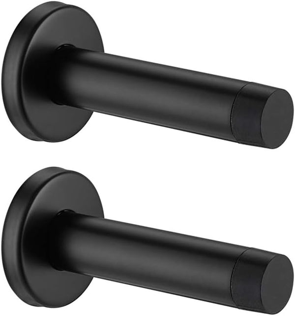 JQK Door Stopper Black, 304 Stainless Steel Sound Dampening Door Stop Bumper Protector, 2 Pack