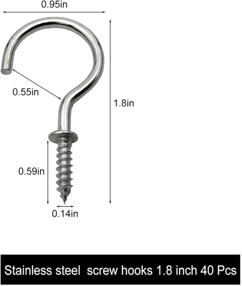 304 Stainless Steel Screw Hooks, 40 Pcs 1-1/4 Inch Cup Hooks for Outdoor & Indoor Use