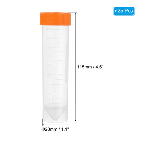 PATIKIL 50ML Plastic Centrifuge Tubes, 25 Pcs Self Standing Test Tube Container with Leak-Proof Screw Caps and Graduated Marks for Laboratory Liquid, Orange