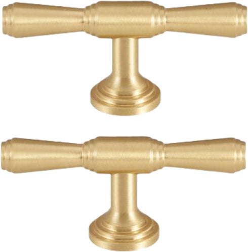 SANCHAKOU Dresser Handles Knobs 2 Pack Wardrobe Door Brass Handle Gold Single Hole