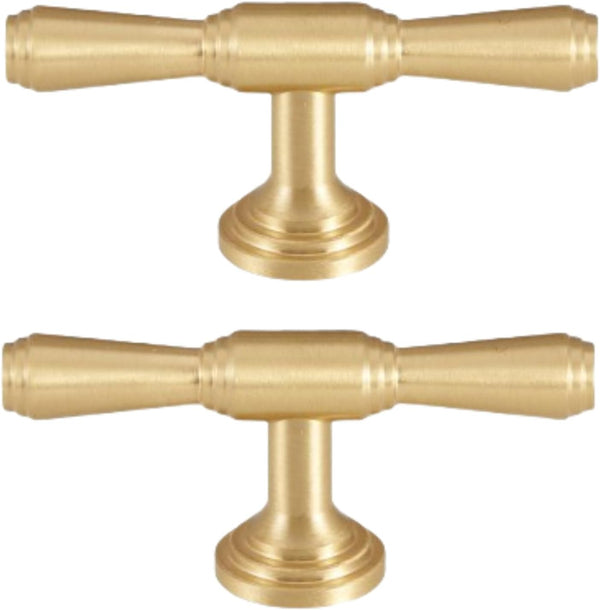 SANCHAKOU Dresser Handles Knobs 2 Pack Wardrobe Door Brass Handle Gold Single Hole