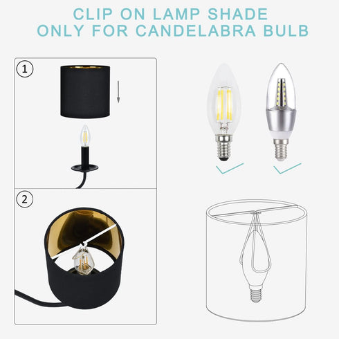Lamp,Set 2,Small Drum,5.2"5.2"H5.2",Black BULB LAMPWELL TIMO Clip-on Small Lamp Shades for Table Chandelier Wall
