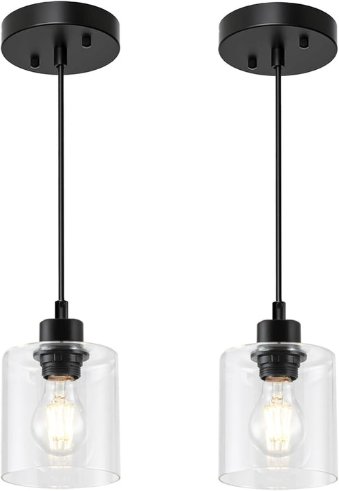 1 E26 2 Packs Light Hanging Pendant Light Fixtures, Adjustable Black Pendant Lights Kitchen Island, Modern Farmhouse