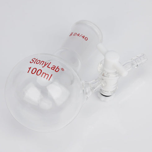 stonylab 100 ml Borosilicate Glass Single-Neck Reaction Flask with 24/40 Joint and PTFE Stopcock Valve
