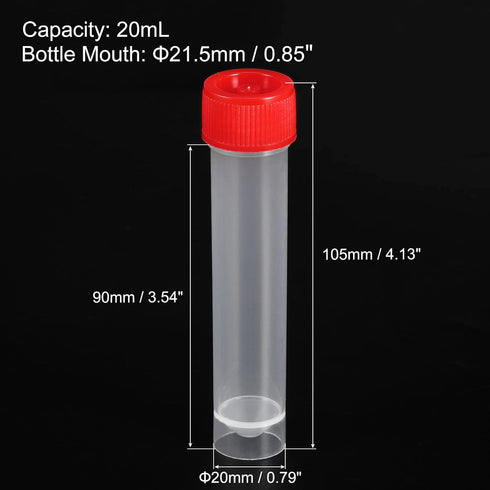 PATIKIL 20mL Plastic Test Tubes, 40 Pack Frozen Test Tube Vial Container Storage Screw Cap for Lab Laboratory Science, Red Clear