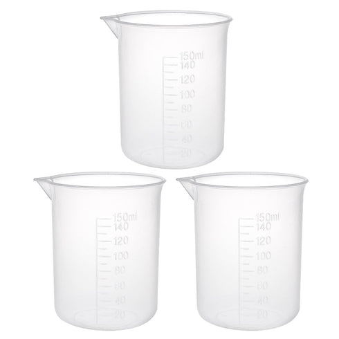uxcell Measuring Cup 150ml, PP Plastic Graduated Beaker, Transparent for Lab Kitchen, 3pcs