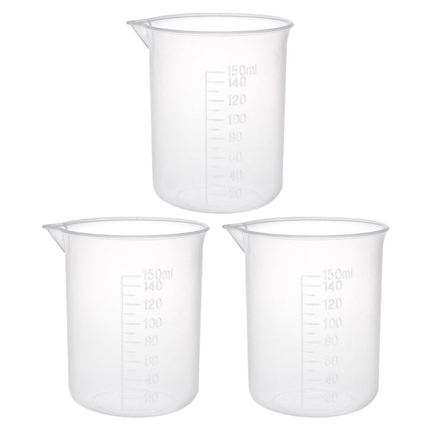 uxcell Measuring Cup 150ml, PP Plastic Graduated Beaker, Transparent for Lab Kitchen, 3pcs