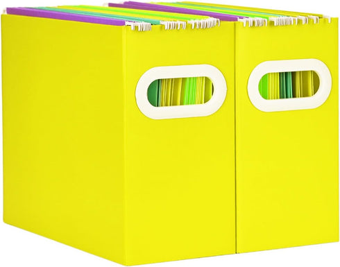 XiePiPi Paper Collapsible File Box - Cardboard Hanging File Folders Organizer for Letter Size, Portable with Handles,