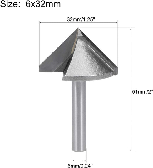 90 32mm 6mm uxcell Degree V-Groove Router Bit Dia with Shank, Titanium Steel Tipped V Grooving Bit (Gray)
