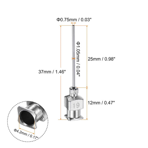 HARFINGTON 12pcs 19Gauge Stainless Steel Dispensing Needles, Blunt Tips Luer Lock for Thick Liquids, Ink, Glue, Lab Use