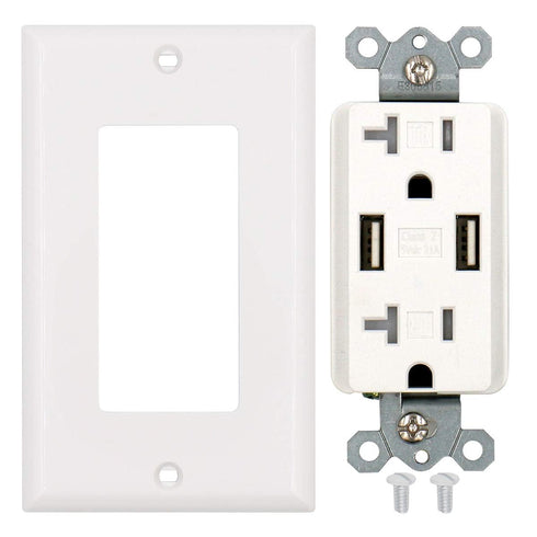 Baomain USB Outlet, Type A USB Wall Charger Outlet, Tamper Resistant, 3.1A 5VDC, 15A 120VAC, White
