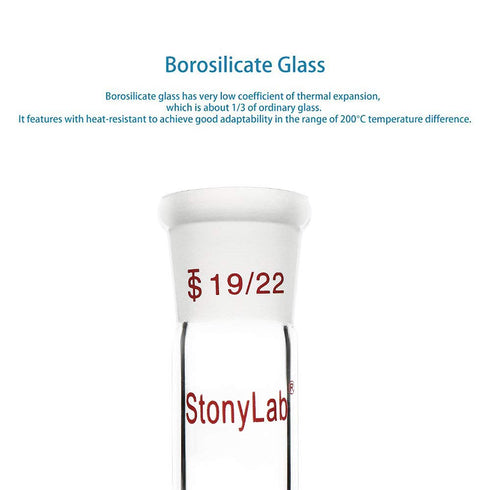 stonylab Glass Connecting Adapter, Borosilicate Glass 30mm for Two 19/22 Ground Taper Joints, Lab Supply