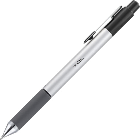 TUL BP3 Ballpoint, Retractable, Fine Point, 0.8 mm, Silver Barrel, Black Ink, Pack of 12