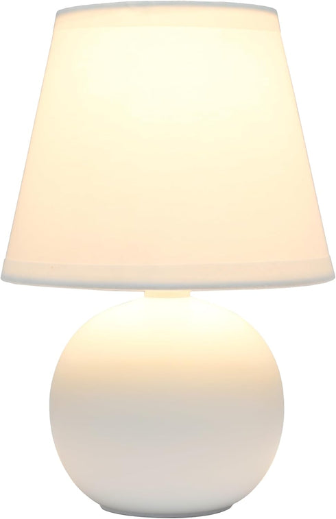 LT1196-OFF-2PK 8.66" 2-Pack Set Simple Designs Chic Little Globe Ceramic Table Lamp with Matching Tapered Shade