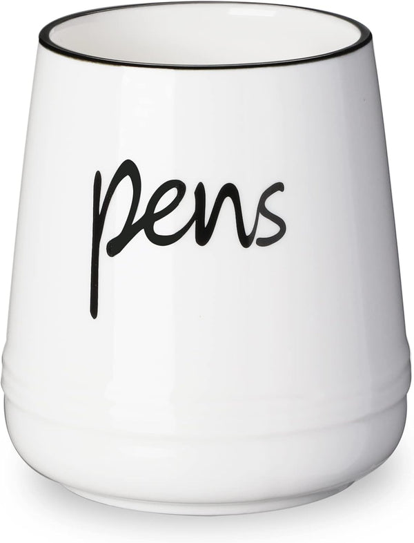 LEEOTYI Ceramic Farmhouse Pen Holder, 16 oz Pencil Organizer, White