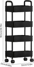 4 Tier Rolling Cart with Wheels, Black Kitchen Cart, Bathroom Carts with Handle, Bedroom Storage Carts, Plastic Storage