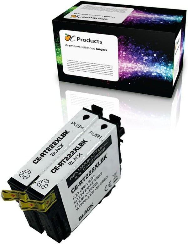 OCProducts Remanufactured Ink Cartridge Replacement 2 Pack for Epson 222XL Black
