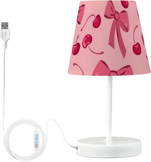3 ALAZA Table Lamp Bow Cherry Pink Bedside Lamp for Bedroom LED Nightstand Desk Lamp with USB Port, Way Temperatures
