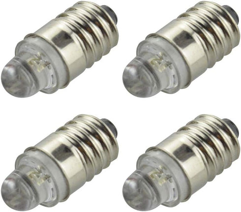 Ruiandsion 4pcs E10 LED Bulbs 3V 6000K White for Torchlight Flashlight, Negative Earth
