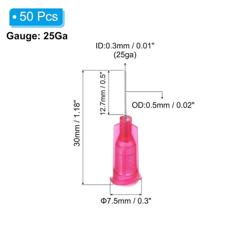 PATIKIL 25Ga x 0.5 Inch Dispensing Needle Tips, 50Pcs Stainless Steel and Plastic Glue Needle Tube Blunt Tips with Luer Lock for Glue Oil Applicator, Rose Red