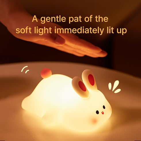 Dimmable Bunny Lamp, Rabbit Night Light with Timer, Soft Silicone Big Face Bunny Easter Gifts, Rechargeable LED Nursery