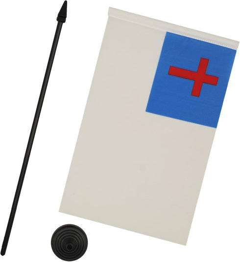 Christian Religion Table Flag, 5'' x 8'', Black Plastic Stick and Base