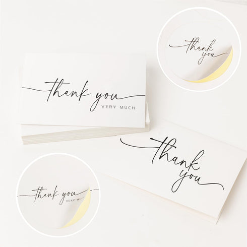 SPIRITDUST 52-pack 3.5x5 Inches, Thank You Cards Bulk with Kraft Envelopes & Matching Stickers, Minimalist Design |