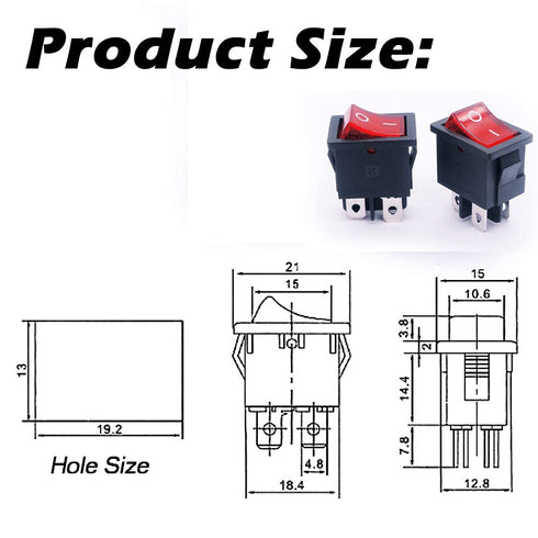 mxuteuk 5pcs Mini Rocker Switch Illuminated Snap-in DPST Toggle Power ON-Off Switch, 4 Pin Red Light