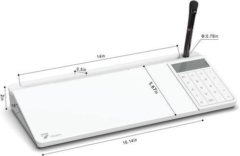 TOWON Desktop Glass Whiteboard with Basic Calculator, 12 Digit LCD Display, Desk Organizers, White, 18'' x 6''