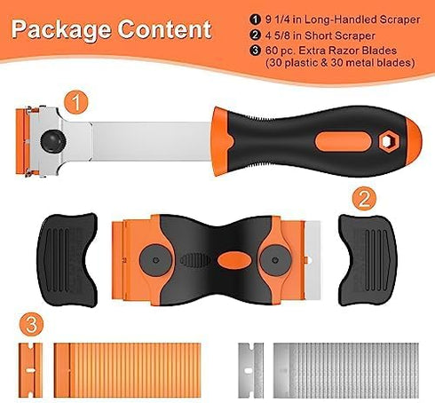 3 Pack Razor Blade Scraper, Plastic Scraper Tool with Extra 30 Plastic and Metal Blades for Various Uses