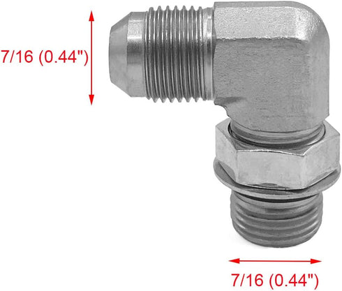 (2-PACK) 6801-04-04-NWO Hydraulic Hose Adapter Fitting 1/4" Male JIC 37° Flare (7/16-20 UNF) × 1/4" Male Adjustable Nut O-Ring Boss (7/16-20 UNF) 90° Elbow SAE Pipe Connector Carbon Steel by BEITERSTOE